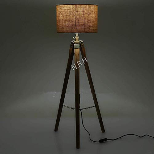 Lampadaire en bois avec trépied naturel (sans abat-jour)