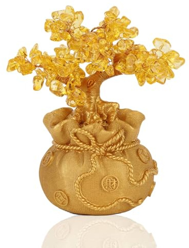 HERCHR Gold Geld Baum, Feng Shui Baum Citrin Geld Baum Harz Glücksbaum Bonsai Statue Office Home Dekoration für Reichtum Viel Glück