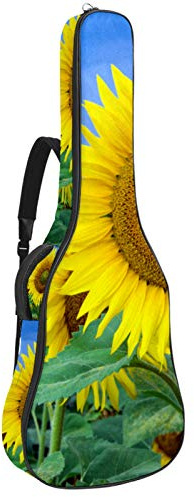 Gitarren-Gigbag, wasserdicht, Reißverschluss, weicher Gitarren-Rucksack, Bassgitarre, Akustik- und klassische Folk-Gitarren-Tasche, Sonnenblumen-Blumenmuster, Sommerpflanze