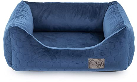 BOUTIQUE ZOO Exclusive Hundebett | Hundeliege, Hundekörbchen mit Kissen | Hundesofa für kleine, mittlere und große Hunde (XL: 100 x 79 cm, Velvet Dunkelblau)