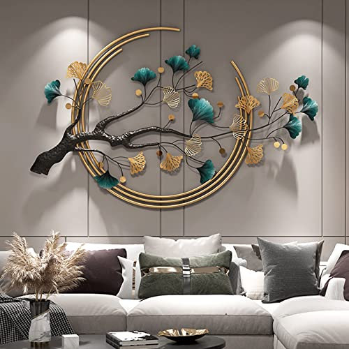 Ainydie Kreative Handgemachte 3D Gingko Blätter Wanddeko aus Metall, Moderner Luxus Wandkunst Wanddekoration, Dekor für Wohnzimmer Hotel Hintergrund Wandverzierungen,110x68cm