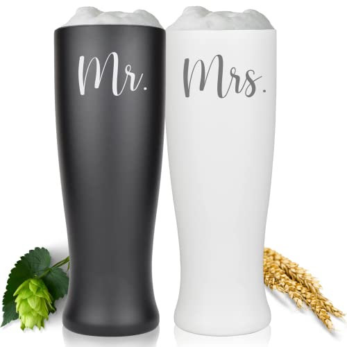 Milu® Weißbierglas mit Gravur 2er Set personalisiert - als Geschenk-Idee Valentinstag Hochzeit Vatertag Muttertag Weihnachten Liebesgeschenk Geburtstag Einweihung Frauen und Männer (MR & MRS)
