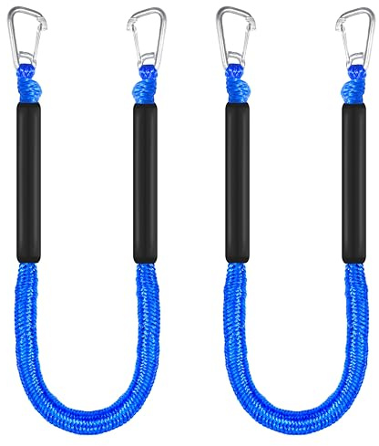 4ft Bungee Dock Lines for Boat, Dock Mooring Ropes, Two Hooks (Blue, 4FT)
