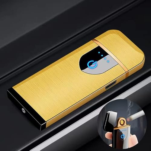 Deluisho Accendino Elettronico, Accendino ad Arco, Ricarica USB Accen-dino Antivento Touch Durevole, Accendisigari Tascabile (Oro)