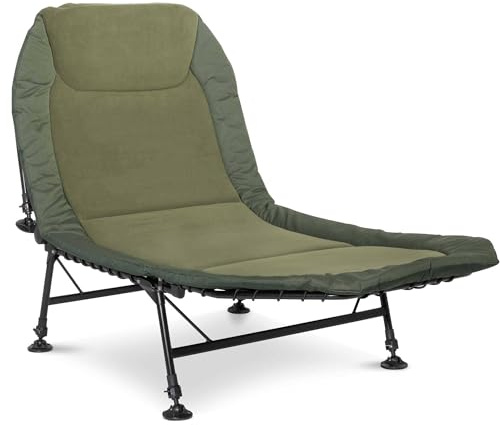Dellonda Deluxe Wide Adjustable Fishing Bedchair Fleece Mattress & Built-In Pillow, 3 Legs & 6 Adjustable Feet - DL78