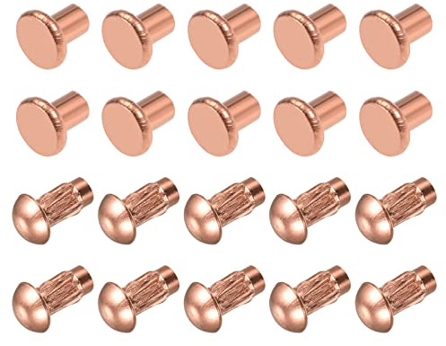 QUARKZMAN Solides Rivets - M3 Métrique Cuivre 6mm Rond Tête Rivets Moleté Tige et 4mm Plat Tête Rivets Fixations, Lot de 400