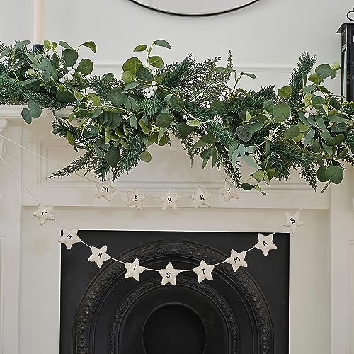 Ginger Ray Felt White Star 'Merry Christmas' Wimpelkette Luftschlangen Girlande Hängende Dekoration 5m