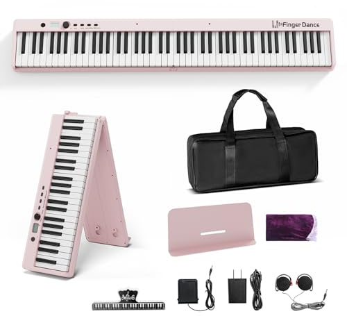 Finger Dance Klappbare Klaviertastatur, 88-Tasten-Keyboard mit Bluetooth MIDI, digital, halbgewichtig, berührungsempfindlich, Holzmaserung