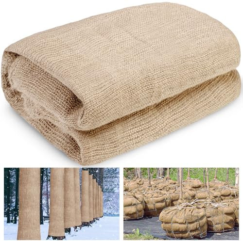 warmfarm Naturlig säckväv växtskydd frysskydd, säckväv vinter frost växtfiltar för träd och buskar vinterskydd (45 tum x 15 fot)