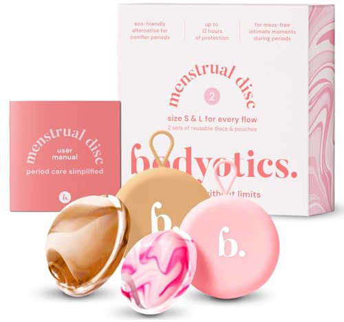 Bodyotics Disco mestruale riutilizzabile, confezione da 2 taglie S e L - più morbido dei tagli mestruali - Disco mestruale comodo da indossare per 12 ore (rosa e beige)