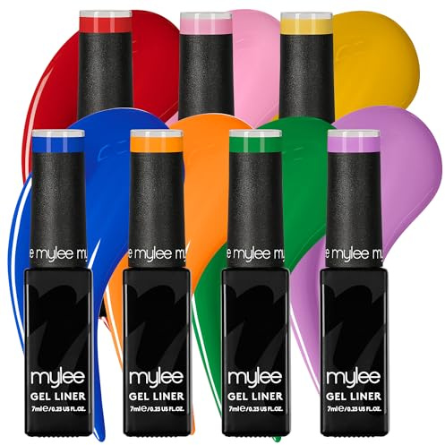 Mylee Set de Vernis à Ongles Gel Liner 7x7ml [Kaleidoscope Kit] | Pinceau Nail Art Intégré, Manucure et Pédicure UV/LED, Usage Professionnel et Domestique, Application Facile et Longue Tenue