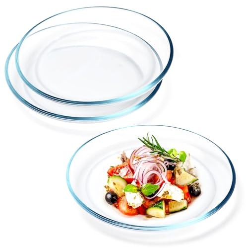 NUTRIUPS 3 Pack 8in Glass Plates - with Lipped Edge