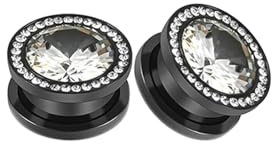 Stfery Tunnel 10mm, 2 Stück Plug Chirurgenstahl Schwarz Mit Weiß Zirkonia Tunnel Ohr Plug