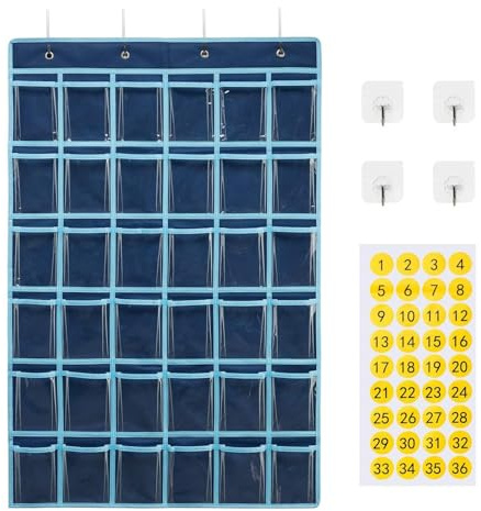 Organizer per cellulare per scuola, 36 tasche, numerato a parete, con gancio