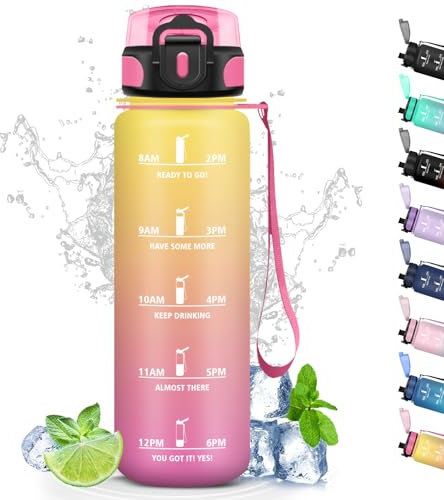 Botella de Agua 1l con Filtro, Deporte a Prueba de Fugas, Reutilizable con Eslogan Motivacional, Agua Gimnasio, Cantimplora para Correr, Yoga, Senderismo