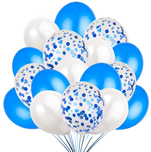 50 Luftballons Blau Weiß und Konfetti Ballon Partyballon Deko Hellblau Dekoration fur Geburtstag, Baby Dusche Party, Baby Shower