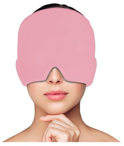 Cuffia antiemicrania, impacco di ghiaccio in gel for la testa, terapia caldo e freddo, mal di testa occhi gonfi, maschera antistress for alleviare la tensione e lo stress(Pink)