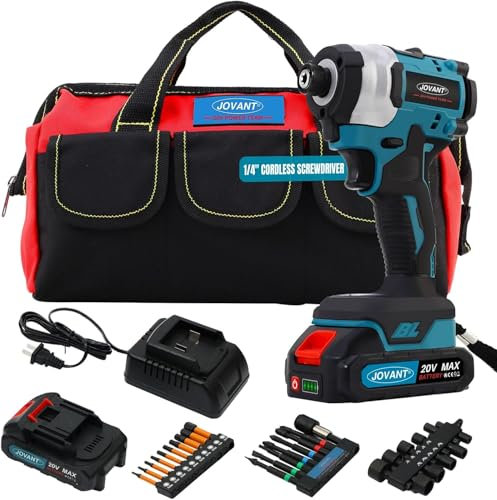 Cordless Impact Driver with 2x2.0Ah Battery and Charger, 100Ft-lbs(135N.m) Drill/Driver Set, 3200RPM Brushless 1/4 inch Hex Impact Screwdriver with Bit Accessories, 4+3 Speed, Led Light-JOVANT