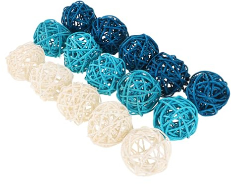 OSOLADY Rattankugeln 15 Stück 5cm aus Rattan Dekorativ für Duftverteiler | Weiß Blau, Kugelförmig und Elegant, Geeignet für Hotels und Selbstgemacht Bastelprojekte