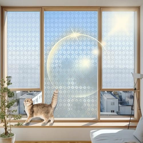 Fensterfolie Blickdicht von Aussen 100 x 110 cm, Sicherheits Schutz Splitterschutz, Wasserdicht Realistische, Kein Kleber, Fensterfolie Folie Blickschutz Büro, 3D-Begonie