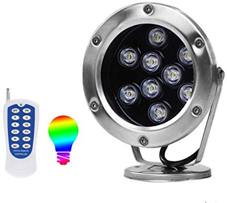 WZYDYDY LED Unterwasserleuchten, RGB Farbwechsel 12V 24V Scheinwerfer mit RF-Fernbedienung IP68 Wasserdicht Poollichter(12V,9W)