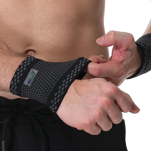 NEOtech Care Protège-poignet en fibre de bambou - Ultra léger, élastique et respirant - Compression moyenne - Bracelet pour tennis, golf, gym, sport (Noire, Taille L, 1 Paire)