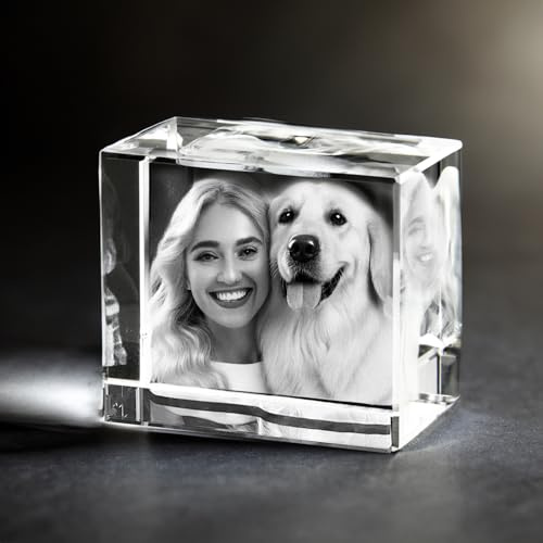 contento 3D Gravur Glasfoto | dein Lieblingsfoto in einen exklusiv gelaserten 3D-Kristall | bis 4 Personen/Tiere | Glaswürfel mit Gravur | Größe: Glasblock, L Querformat 100x70x60mm