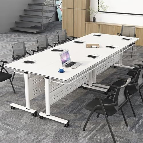 Weißer klappbarer Besprechungstisch mit Rollen für Büro, Konferenzraum, 4er-Set (160 x 61 x 73,7 cm)