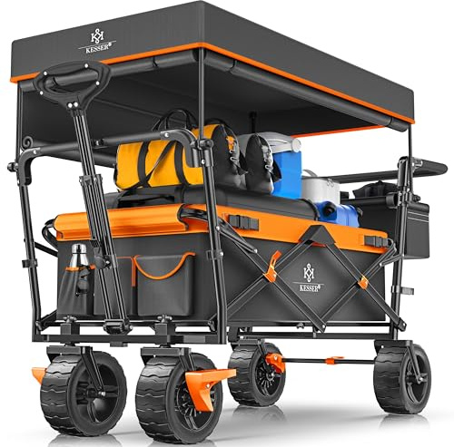 KESSER® Carrello pieghevole GT9000 con tetto | Carrello di trasporto max. portata 150 kg con ruote in gomma dura e freni anteriore/posteriore | Include serratura, copertura