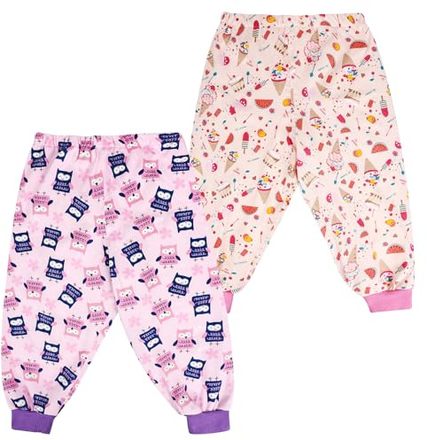 FLYISH DIRECT Pantalones de Entrenamiento para Ir al Baño, Calzones de Entrenamiento Niño Reutilizables, Pantalón Absorbente para el Orinal Niño Algodón, 2 Pares, 7-9 Años, Búho y Helado, XL