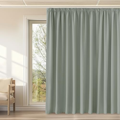 KGORGE Raumteiler Vorhang Blickdicht Thermovorhang Hitzeschutz Kräuselband | Salbeigrün,1er Set,H240 x B300 cm,Thermo Vorhang gegen Hitze für Schienensystem,Verdunkelung,Sonnenschutz,für Wohnzimmer