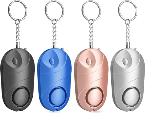 Persönlicher Alarm [4 Pack] Qoosea Safesound Persönlicher Sicherheitsalarm 140 dB mit LED-Licht, Notfall-Selbstverteidigungs-Sicherheitsalarm für Kinder/Frauen/Ältere/Studenten