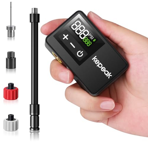 KEPEAK Mini Elektrische Fahrradpumpe mit Manometer Digitalem, Elektrische Luftpumpe mit Automatische Abschaltung und LED-Licht, Akku Luftpumpe für E-Bike, Mountainbike, Rennrad