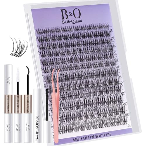 B&Q EcoWisp Cluster Lashes Kit with Bond and Seal Lash Glue, Lash Remover & Tweezers 144 Individual Eyelashes, 8-16mm Mixed Length, Natural Look DIY Eyelash Kit for Home Use(EcoWisp Kit 04）
