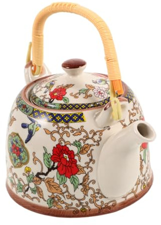 CHICAMPERA Tetera China de Cerámica Pequeña de 900ml con Asa de Ratán Falso, Fácil de Limpiar para Uso Diario y Obsequio de Inauguración de Casa Color Aleatorio