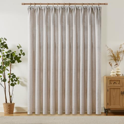 Softalker Leinen Gardinen mit Kräuselband Extra Breit 300 cm Vorhänge Wohnzimmer Modern Vorhang Raumtrenner Gardine Halbtransparent für Schienensystem,Wohnzimmer Schlafzimmer,Curtains 1 Stück,Natur