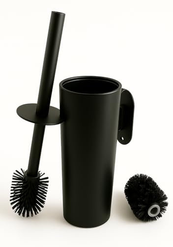 Bravara X Wall-Mounted Black Toilet Brush Set – Fully Removable Holder for Easy Cleaning, Dual Silicone & Bristle Heads, Matte 304 Stainless-Steel, Freestanding Design