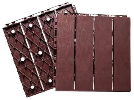 NJIEzhao Dalles de Terrasse en Bois Sol extérieur Imitation Bois Plastique terrasse Balcon Salle de Bain Jardin Cour mosaïque écologique 30x30cm(2Pcs Brown)