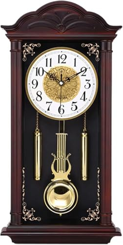 Reloj de pared con péndulo de campanilla, reloj de madera clásico silencioso con péndulo oscilante para decoración tradicional del hogar