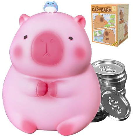 Kunaxku Spardose Kinder, Capybara Spardose Kawaii Münze Sparschwein für Kinde spardose Mädchen, Sparschwein für Jungen, Mädchen, Teenager und Erwachsene Zimmer Dekoration Geburtstagsgeschenk (Rosa)