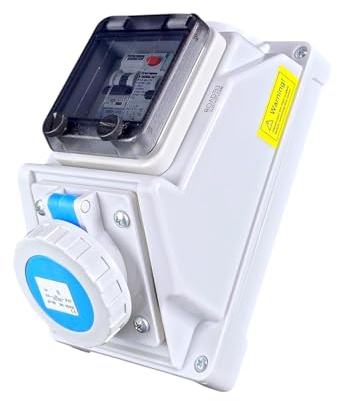RoadEu – IP66 CEE 16A Wandsteckdose mit FI & LS Schalter – 230V 3P Einphasig – Wasserdicht & Staubdicht – Ideal für Außenbereich & Feuchträume