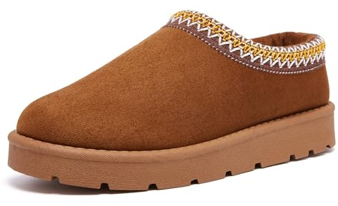 Lurnyet Women's Slippers Platform Mini Boots Anti-Slip Short Ankle Boot Faux Fur Sneakers Winter Cozy Warm House Shoes Indoor Outdoor Brown 6
