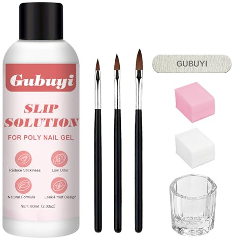 Slip Solution Acrygel, Soluzione Acrigel per Unghie, per Unghie Antiaderente per Gel Poli per Unghie Fai-da-Te, 3 Pennelli, 1 Bicchiere di Cristallo, 1 Lima per Unghie e 100 Fogli per la Pulizia