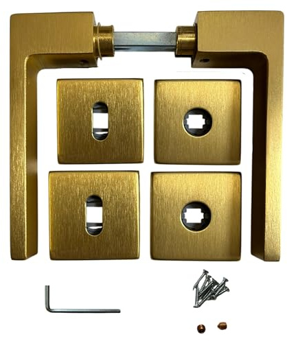 bricoleva.it Türgriffe für Innentüren, erhältlich in mehreren Varianten, verkauft als Set, quadratischer Griff für Türen (quadratisch, satiniertes Gold)