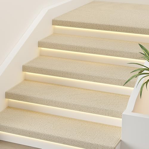 10 tappetini antiscivolo per scale, in fibra di lino, per gradini in legno, autoassorbenti, senza colla, per interni, beige, 26 x 90 cm, sicurezza e stile