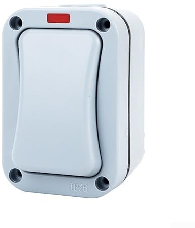 Outdoor Light Switch with LED Indicator, IP66 Waterproof Wall Switch for Outdoor and Garden Use, 1 Gang Single Control, 20A 250V, Grey ABS Material(A)