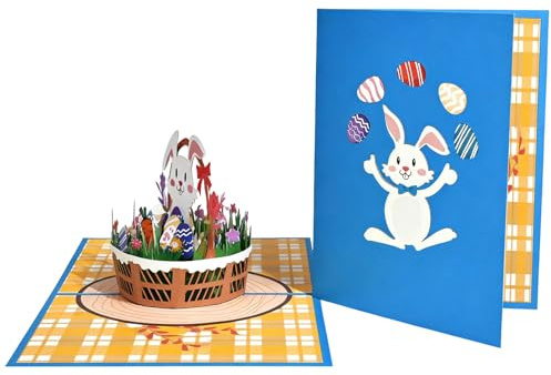 Biglietto di Pasqua 3D, ricordo di primavera, 17,8 x 12,7 cm, coniglietto con caratteristica sentita, auguri per vacanze, biglietto regalo con design colorato, biglietti per messaggi per