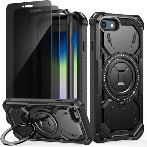 Lanhiem für iPhone SE 2020/SE 2022/8/7 Hülle, mit 2 Stück Sichtschutz Glas | 360° Ring Ständer Schutzhülle, Robust Panzerhülle, Militärischer Stoßfest Handyhülle für iPhone SE 2020/SE 2022/8/7 Case