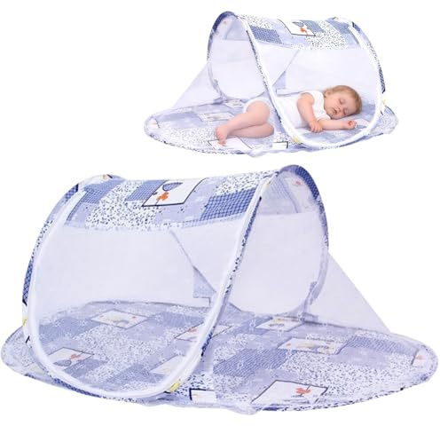 WFKKMEQ Mosquitera Plegable para Bebé, Infant Bed Canopy Mosquito Net Transpirable Mosquitera Bebé Tienda de Campaña Cuna Portátil Mosquito para Viajes en Casa Camping (108x 60x 38cm)(Azul)