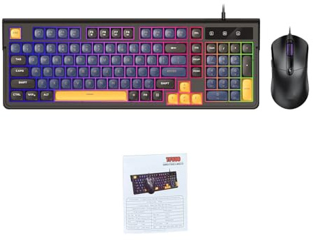 Denash Combo Tastiera e Mouse da Gioco, Design Ergonomico con Layout Compatto a 98 Tasti Retroilluminato RGB e Mouse a 6 Pulsanti, con DPI Regolabile Fino a 7200, per e Ma (Insieme blu)